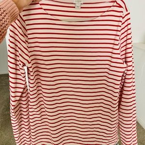 J. Crew Cream & Red Striped Boatneck Long Sleeve ❤️